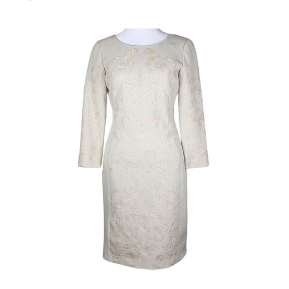 Elle Tahari Dresses & Skirts - Tahari Women Cream Formal shift dress white scrolling pattern embroidery Sz. 8